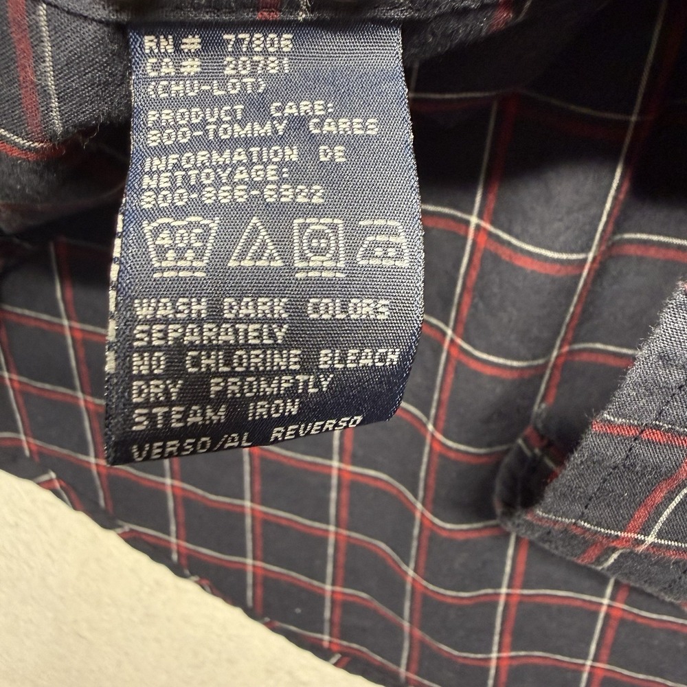 Tommy Hilfiger Shirt Mens XL  Blue Plaid Button Down Long Sleeve Flag Logo VTG - Picture 11 of 16